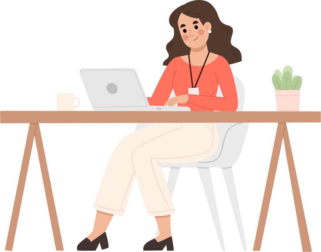 Illustration of business woman working on laptop